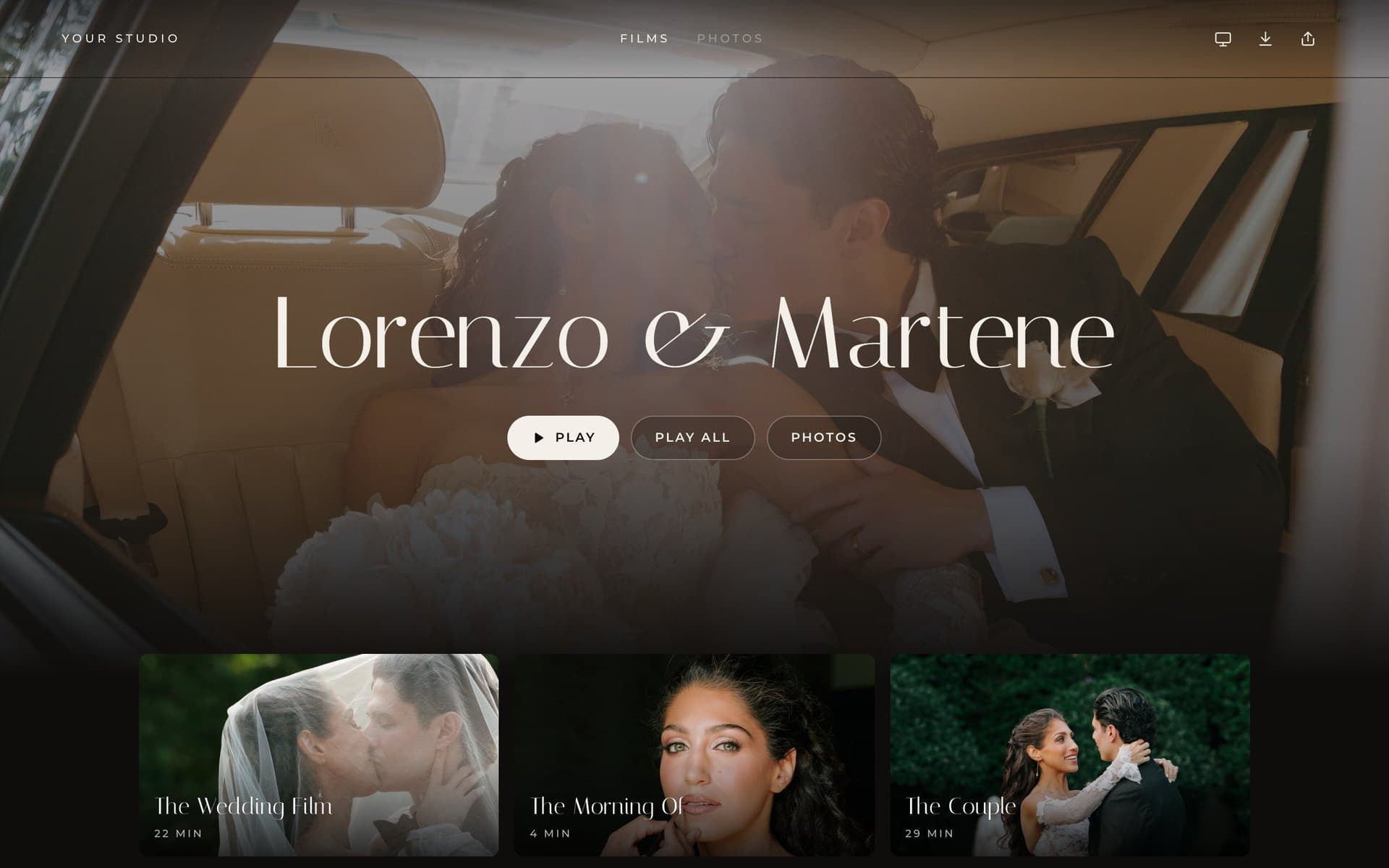 The Aurora wedding gallery layout for multiple films