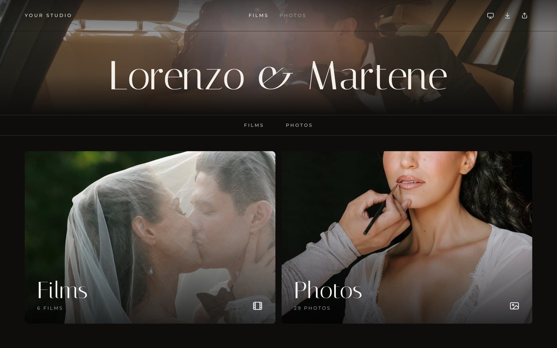 The Duet wedding gallery layout for multiple films