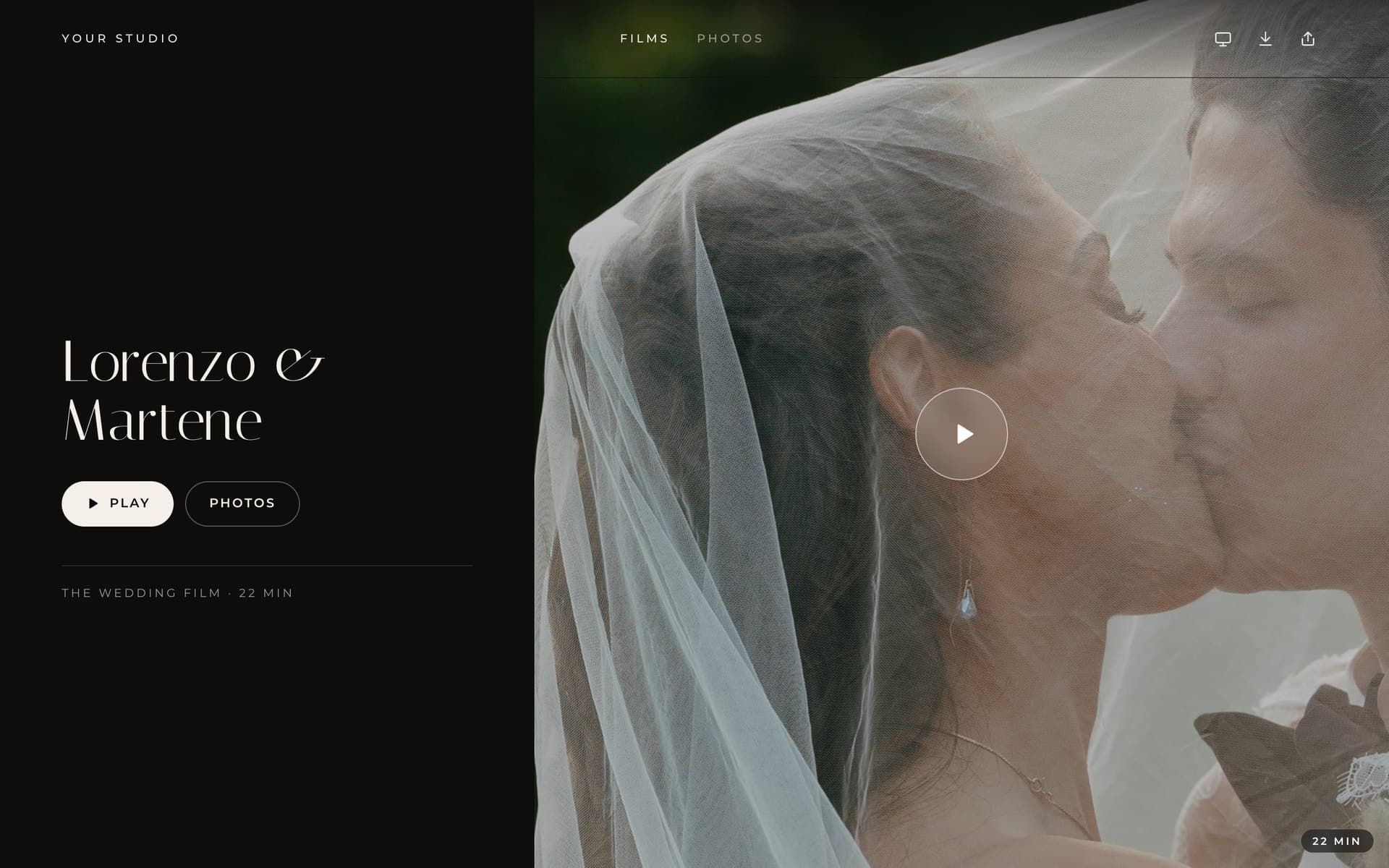 The Haven wedding gallery layout, designed for a single film