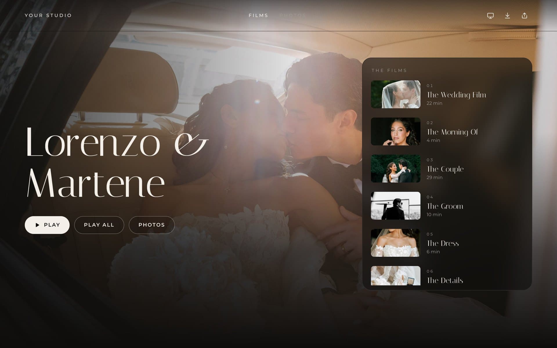 The Mirage wedding gallery layout for multiple films