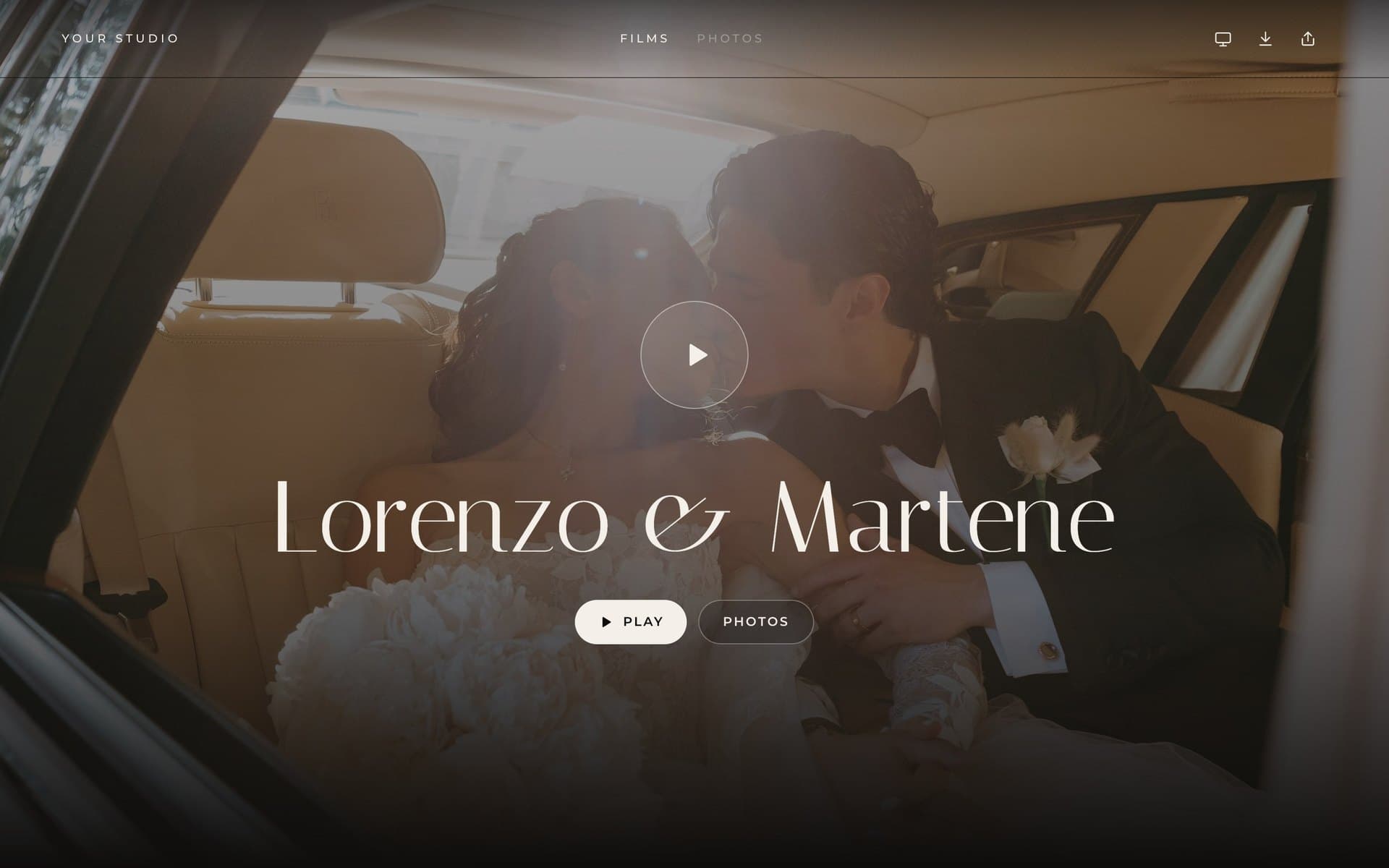 The Solace wedding gallery layout, designed for a single film