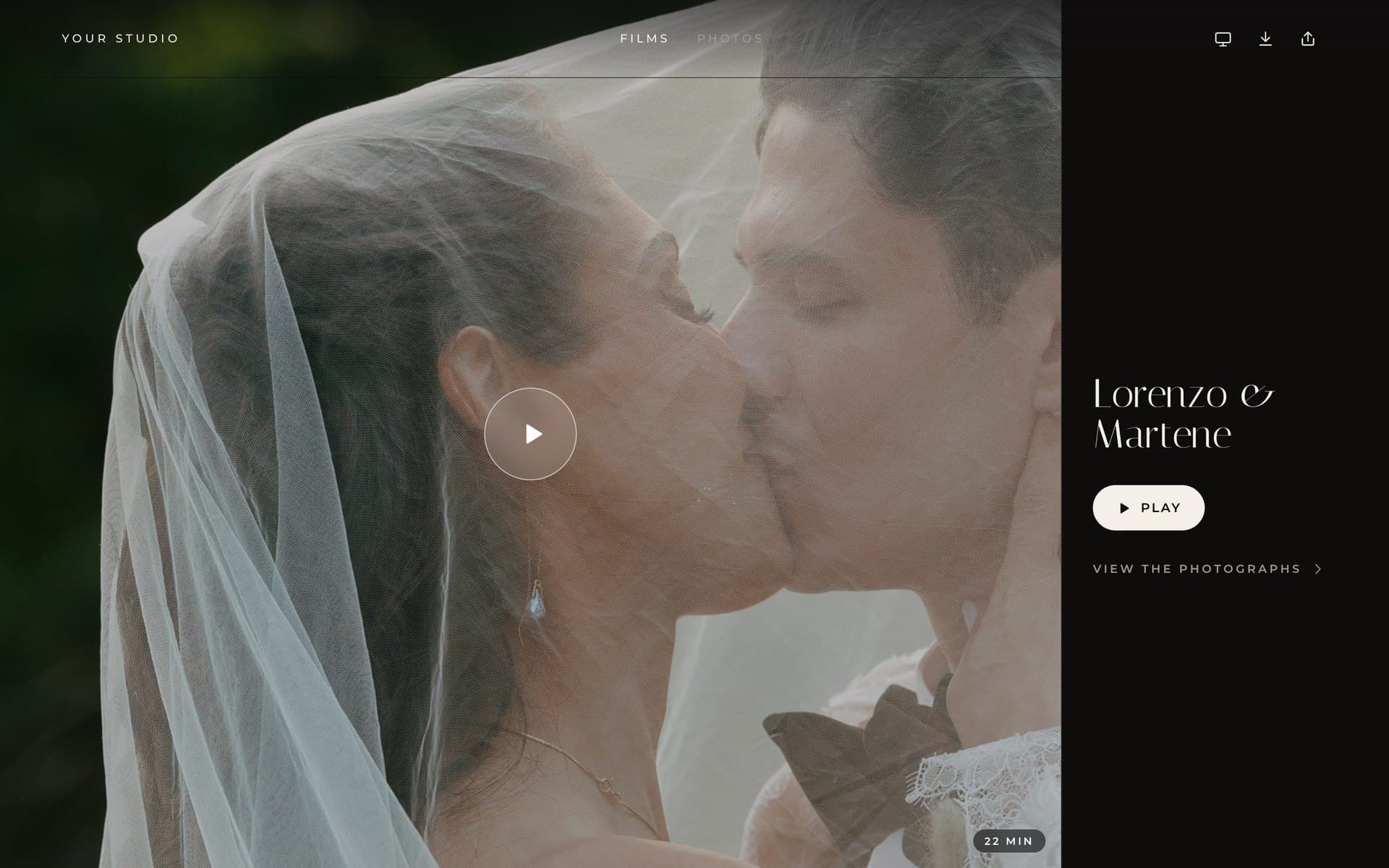 The Solitary wedding gallery layout, designed for a single film