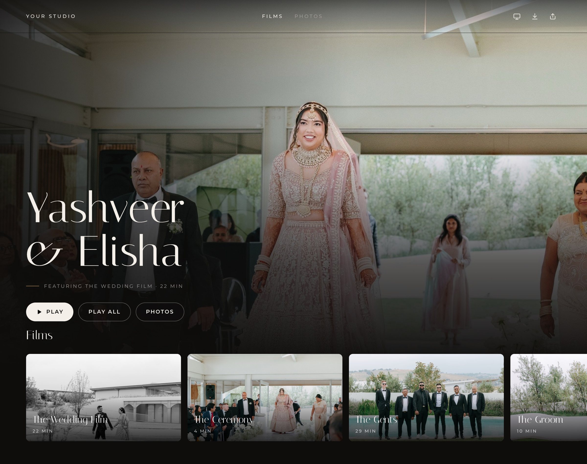 Yashveer & Elisha's wedding gallery in Dellro's Gatsby layout