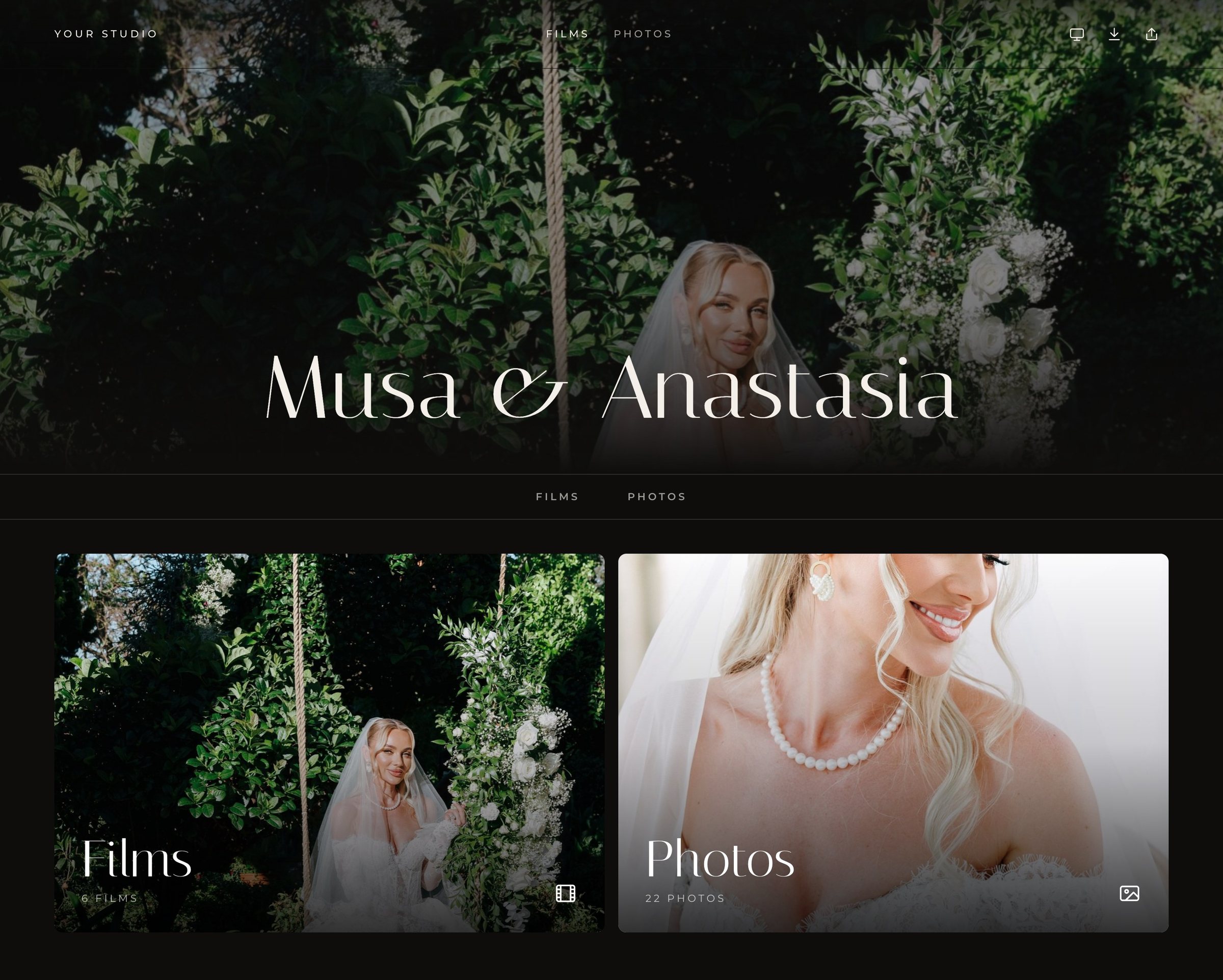 Musa & Anastasia's wedding gallery in Dellro's Duet layout