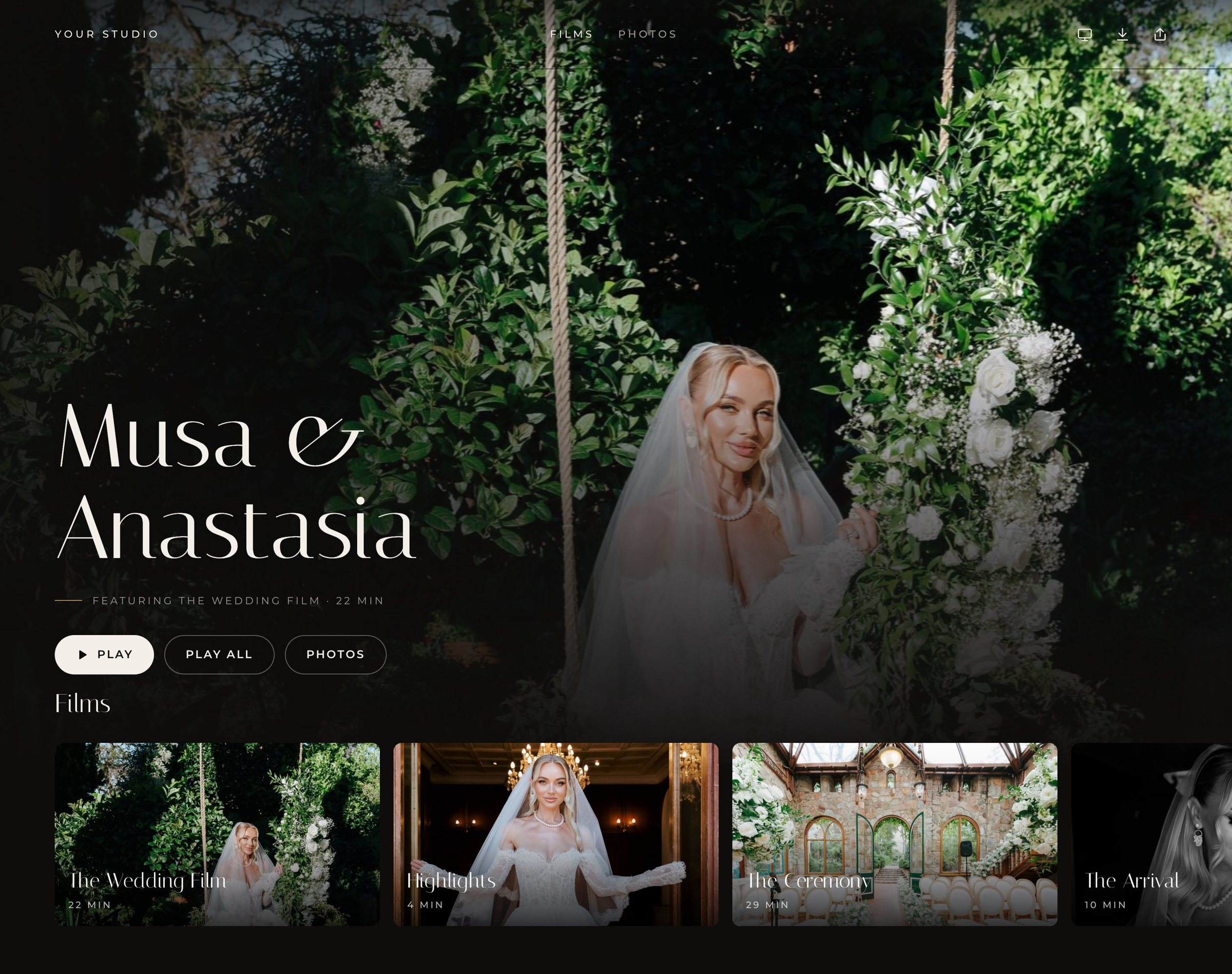 Musa & Anastasia's wedding gallery in Dellro's Gatsby layout
